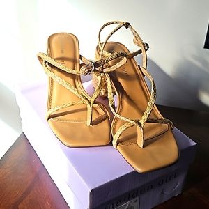 Madden Girl raffia, ankle strap, block heel sandals